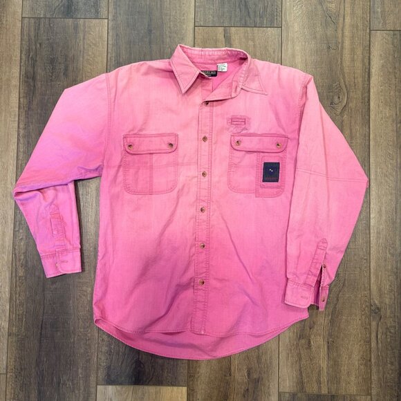 Bugle Boy Mens Classic Pink Fade Button-Up Shirt Size L Emblem Y2K - Picture 1 of 7